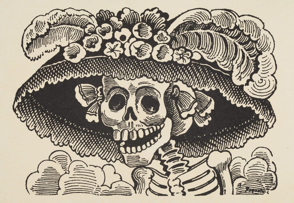 La Calavera Catrina de José Guadalupe Posada, con su sombrero de plumas